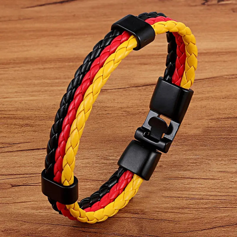 TYO Stainless Steel Men Women Spain Germany France Italy Argentina National Flag PU Leather Bracelets Handmade Jewelry