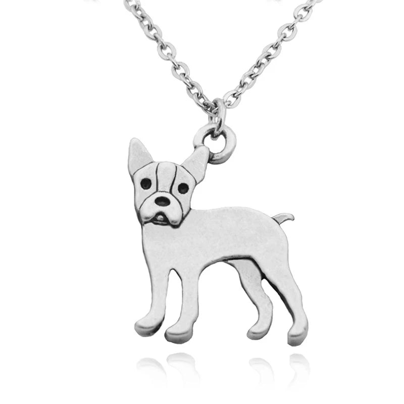 Vintage Silver Color Stainless Steel Long Chains Boston Terrier Pendant Necklace Dog Love Necklaces For Women Men Jewelry Colar