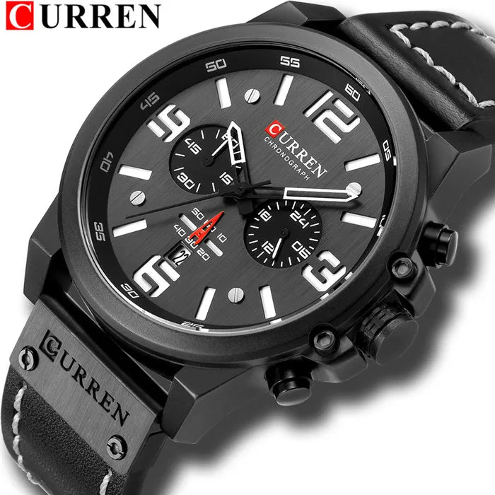 CURREN Fashion Casual Date Quartz  Watches For Men  Fashion Leather Sports Men's Wrsitwatch Chronograph Male Watch