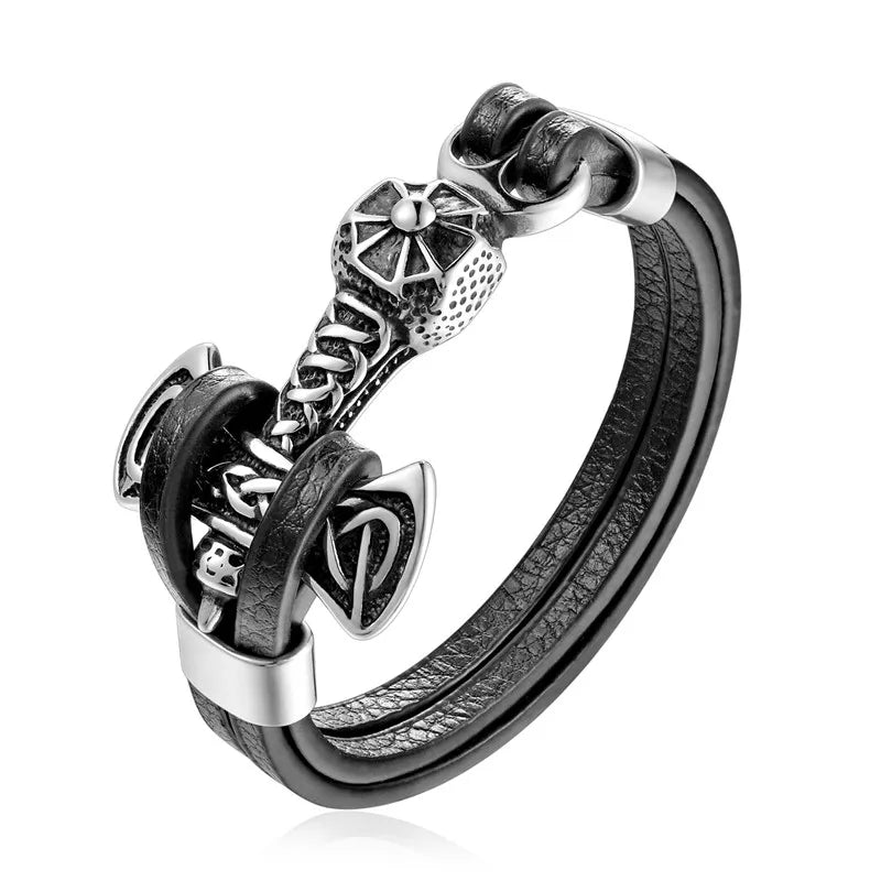 YIZIZAI Genuine Leather Anchor Bracelet Men Lion Double Wolf Shackles Stainless Steel Charm Bracelets Wristband Fashion Jewelry - Madeinsea©