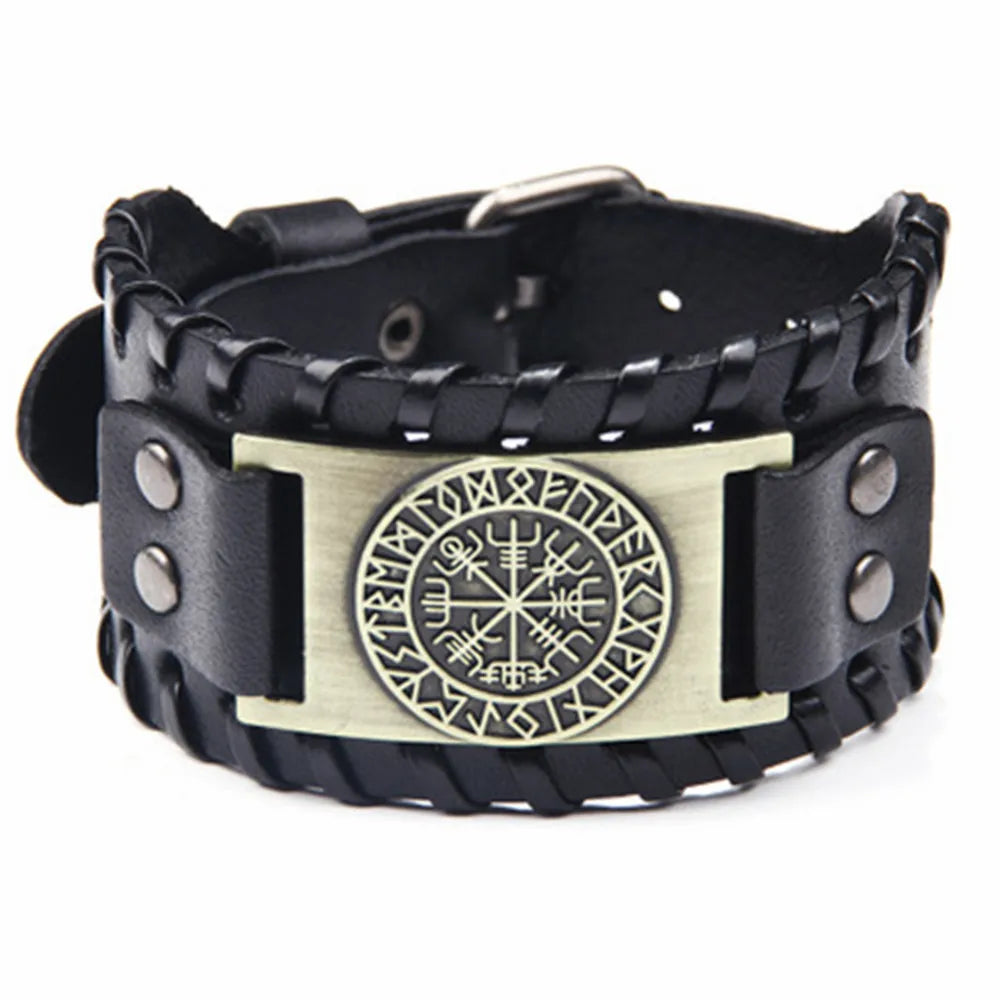 Viking snowflake Bracelet men's jewelry Nordic Viking Vegvisir Compass Bangles Nordic Runes Leather Bracelet