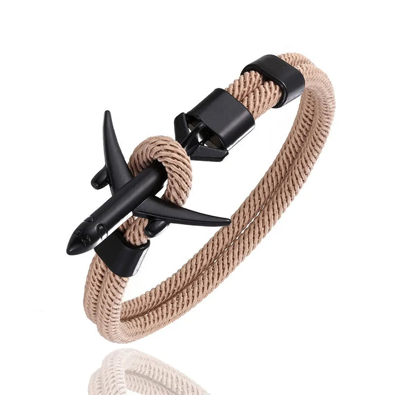 MKENDN Fashion Airplane Anchor Bracelets Men Charm Rope Chain Paracord Bracelet Male Women Air force style Wrap Metal Sport Hook - Madeinsea©