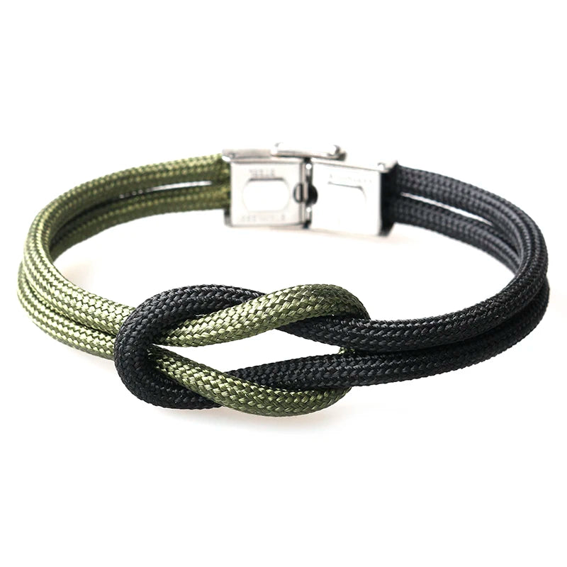 MKENDN New Men Women Nylon Cord Infinity Knot Bracelet Stainless Steel Fold Over Clasp Navy Style Friendship Jewelry Pulseras