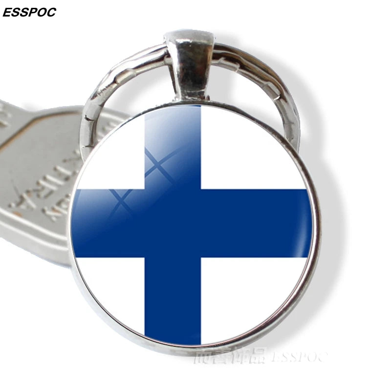 Nordic Europe Countries Flag Key Chain Iceland Danish Finland Norway Sweden Flag Glass Cabochon Pendant Fashion Accessories Gift