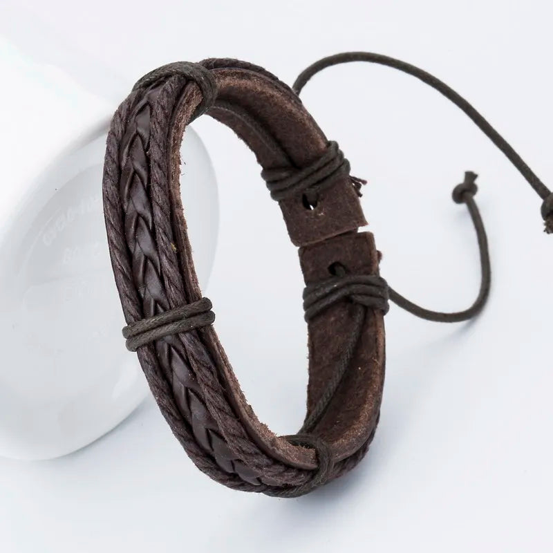 TYO Hot Sale! Fashion Charm Leather Bangle Men Bracelets Popular Boys DIY Bandage Strand Handmade Brown Weave Bracelets