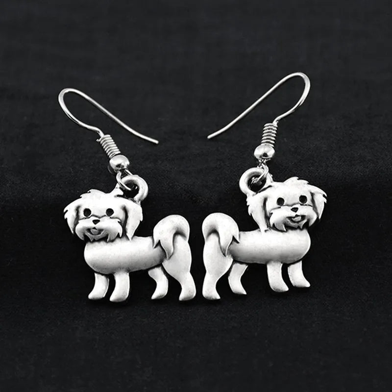 Vintage Maltese Pendant Long Earring Bohomian Best Friend Gifts Dog Earings Fashion Jewelry Drop Earrings For Women Pendientes