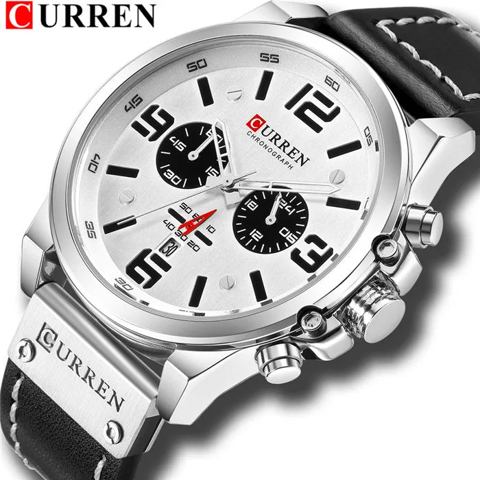 CURREN Fashion Casual Date Quartz  Watches For Men  Fashion Leather Sports Men's Wrsitwatch Chronograph Male Watch