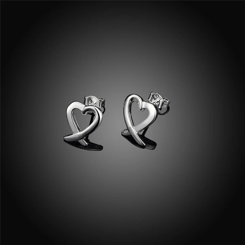 DOTEFFIL 925 Sterling Silver Hollow Heart Stud Earrings For Woman Wedding Engagement Fashion Party Charm Jewelry