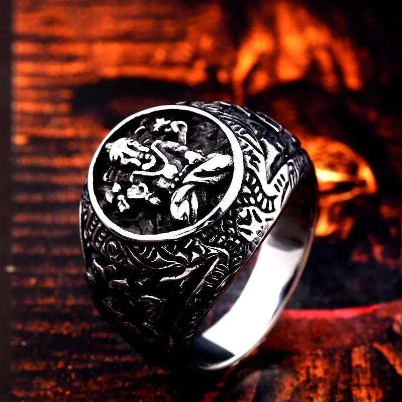Beier 316L stainless steel Elephant trunk carving symbol men's ring Retro punk biker high quality jewelry LLBR8-672R