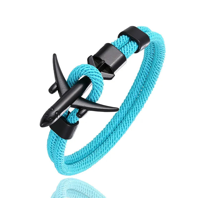 MKENDN Fashion Airplane Anchor Bracelets Men Charm Rope Chain Paracord Bracelet Male Women Air force style Wrap Metal Sport Hook - Madeinsea©