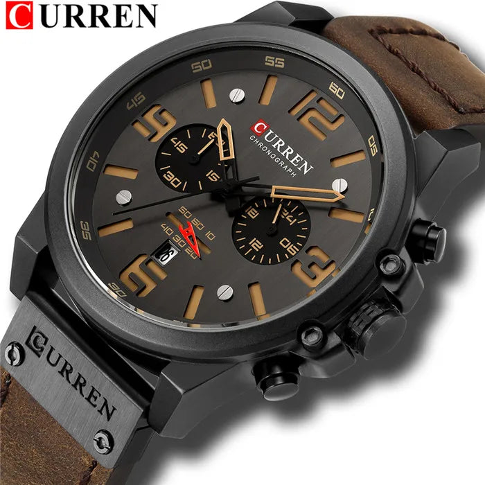 CURREN Fashion Casual Date Quartz  Watches For Men  Fashion Leather Sports Men's Wrsitwatch Chronograph Male Watch