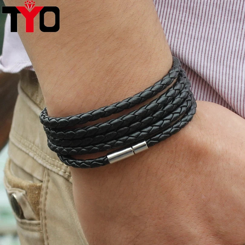 TYO Fashion 5 Layer Leather Bracelets & Charm Bangle Handmade Round Rope Turn Buckle Bracelet For Women Men Low Price Wholesale - Madeinsea©