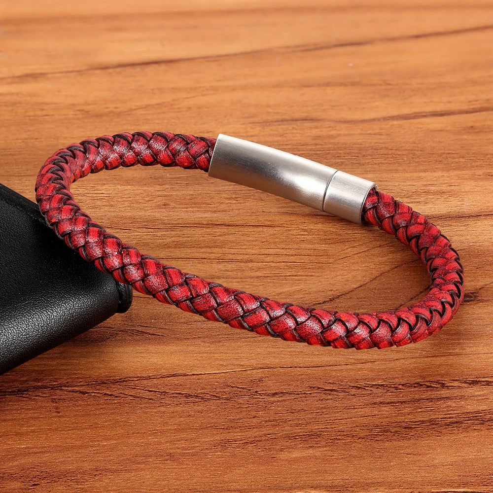 TYO Custom Minimalist Stainless Steel Watch Real Leather Braided Bangle Bracelet for Men's Women Fashion Jewelry Gifts