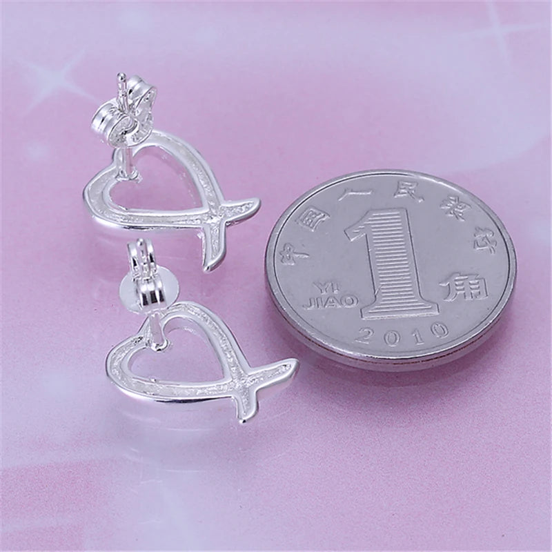 DOTEFFIL 925 Sterling Silver Hollow Heart Stud Earrings For Woman Wedding Engagement Fashion Party Charm Jewelry