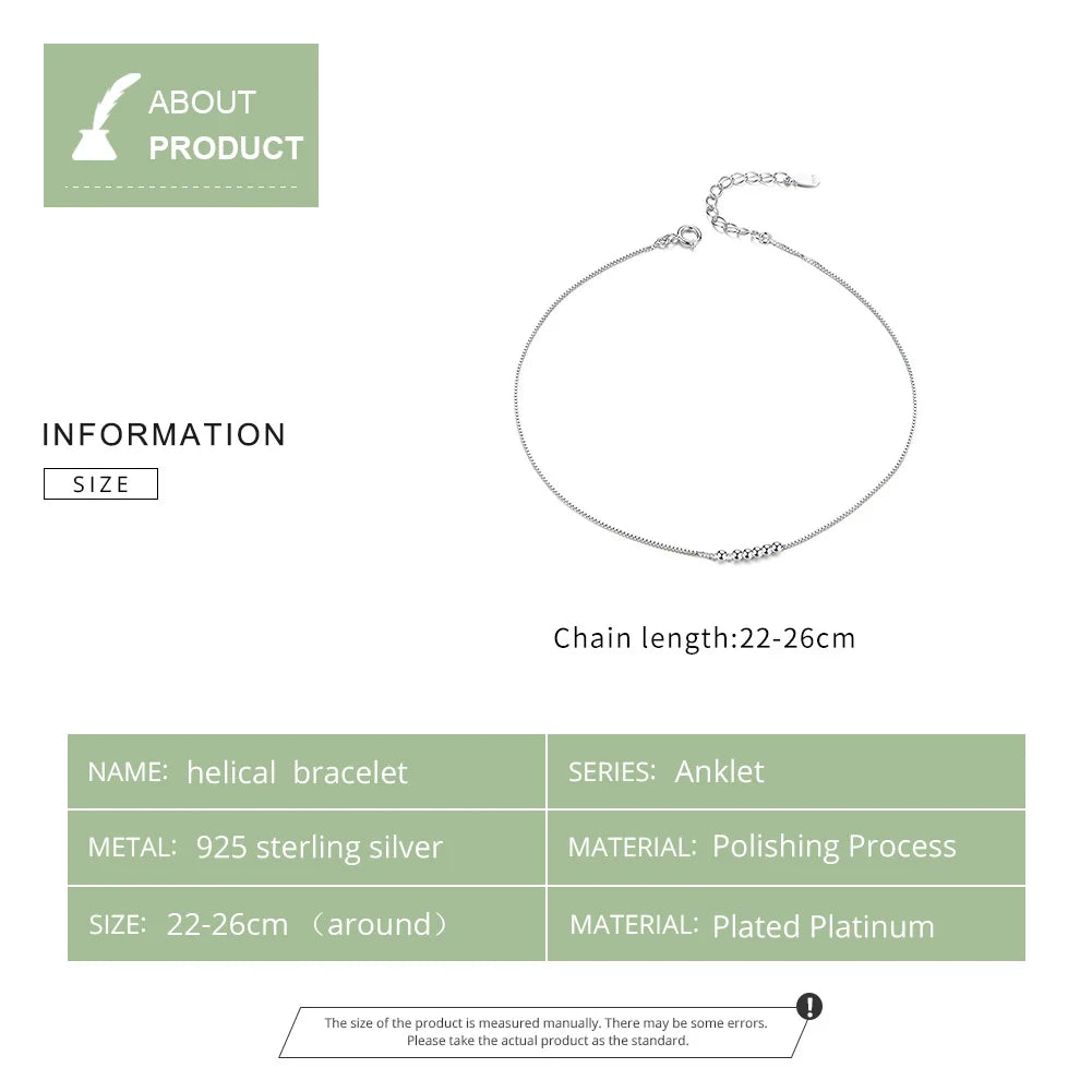 BISAER 925 Sterling Silver Lobster Fermoir Cheville Femmes Cheville Simple Longue Chaîne Hypoallergénique pour Femmes Bijoux Fins ECT007