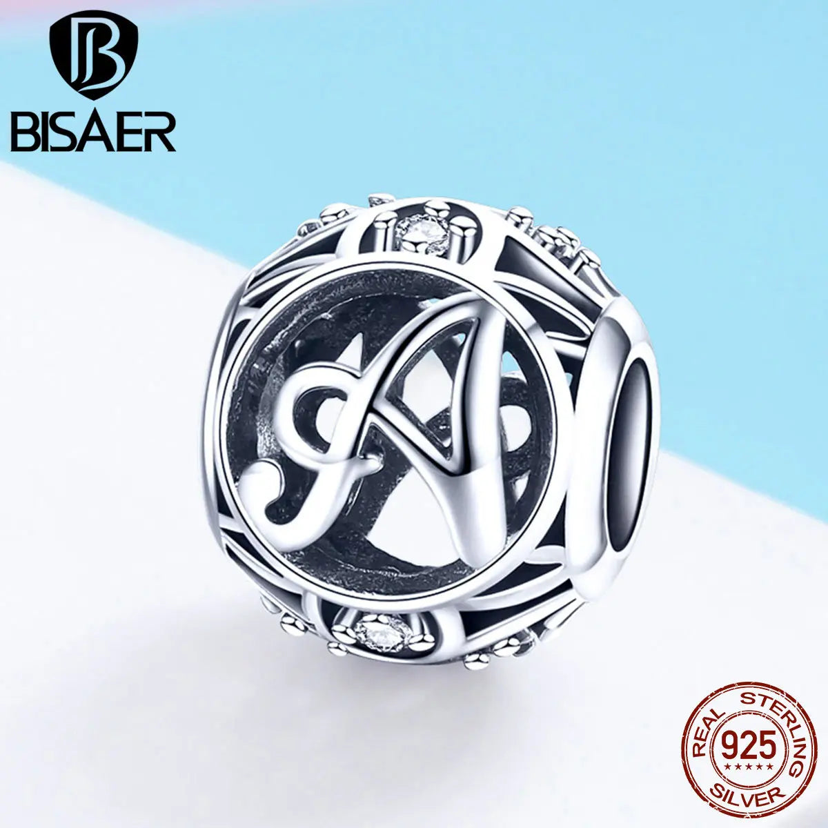 BISAER Hot Sale 925 Sterling Silver Letter Of Alphabet A To Z Letter Beads Charms Fit Original Charm Bracelet DIY Jewelry Making