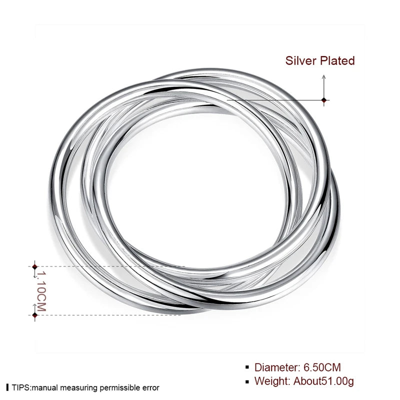 DOTEFFIL 925 Sterling Silver Bracelet Bangles Women Three Lines Smooth High Quality Solid Bracelet Bangles Fashion Jewelry