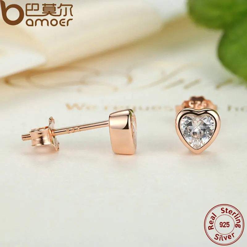 BAMOER 925 Sterling Silber One Love Ohrstecker mit klarem CZ Weibliche Brincos für Frau Edlen Schmuck PAS452