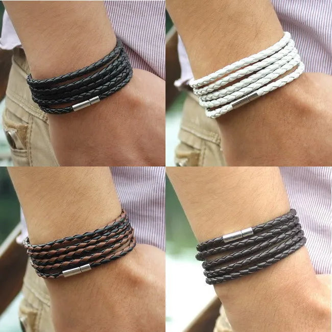 TYO Fashion 5 Layer Leather Bracelets & Charm Bangle Handmade Round Rope Turn Buckle Bracelet For Women Men Low Price Wholesale - Madeinsea©
