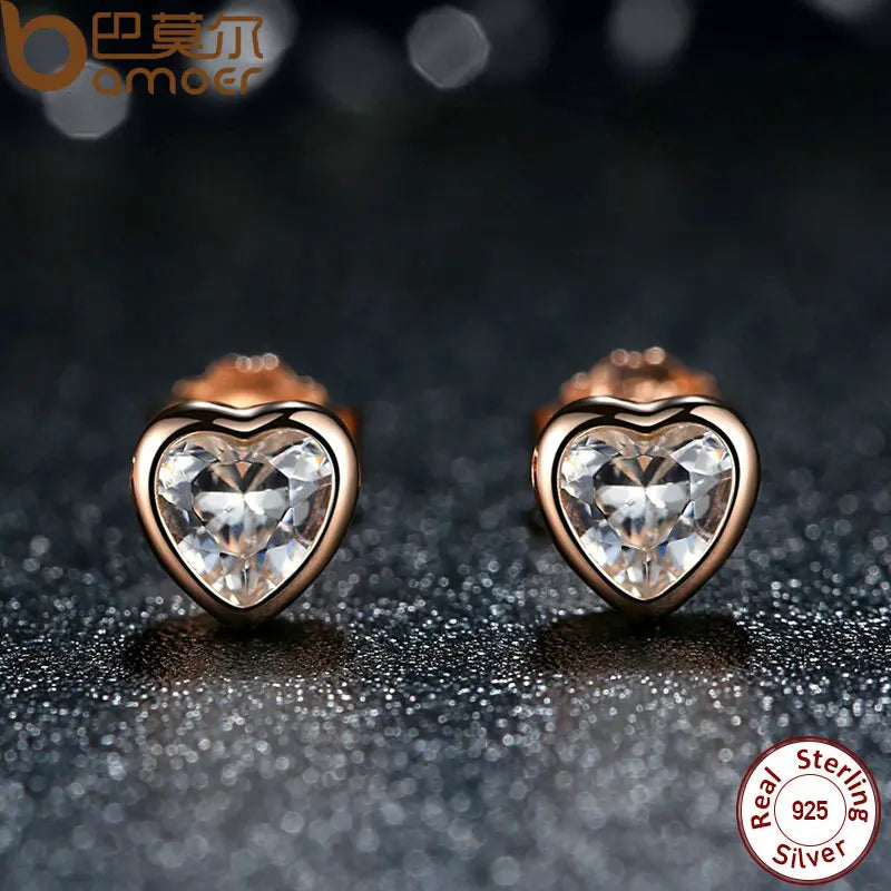 BAMOER 925 Sterling Silber One Love Ohrstecker mit klarem CZ Weibliche Brincos für Frau Edlen Schmuck PAS452