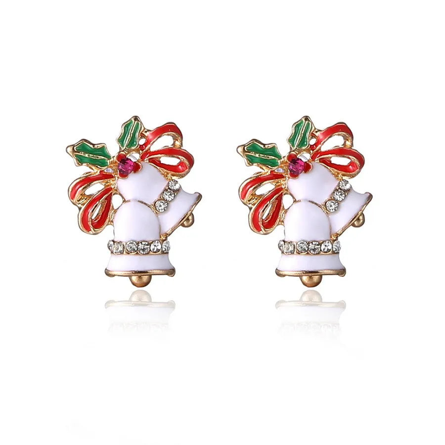 Women Enamel Bell Earrings Rhinestone Christmas Stud Earrings Female Girls Christmas New Year Gifts