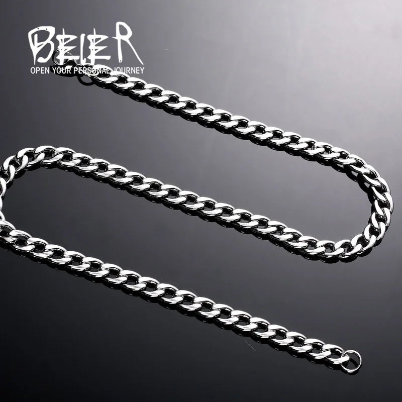 Beier stainless steel Classic punk water wave necklace chain men's necklace wild wholesale high quality jewelry BN1025