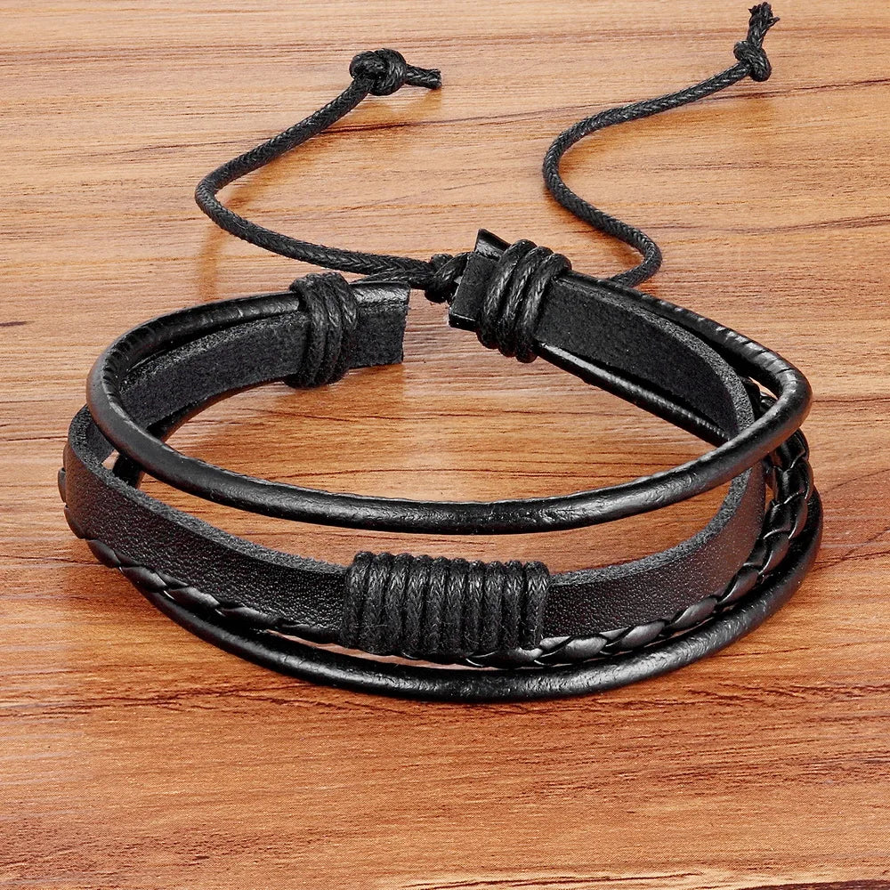 TYO Hot Sale! Fashion Charm Leather Bangle Men Bracelets Popular Boys DIY Bandage Strand Handmade Brown Weave Bracelets