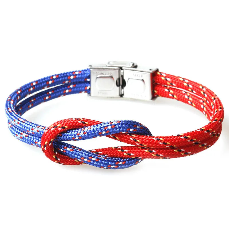 MKENDN New Men Women Nylon Cord Infinity Knot Bracelet Stainless Steel Fold Over Clasp Navy Style Friendship Jewelry Pulseras