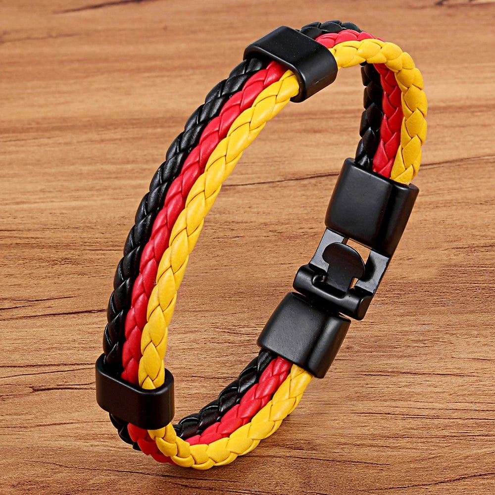 TYO Stainless Steel Men Women Spain Germany France Italy Argentina National Flag PU Leather Bracelets Handmade Jewelry