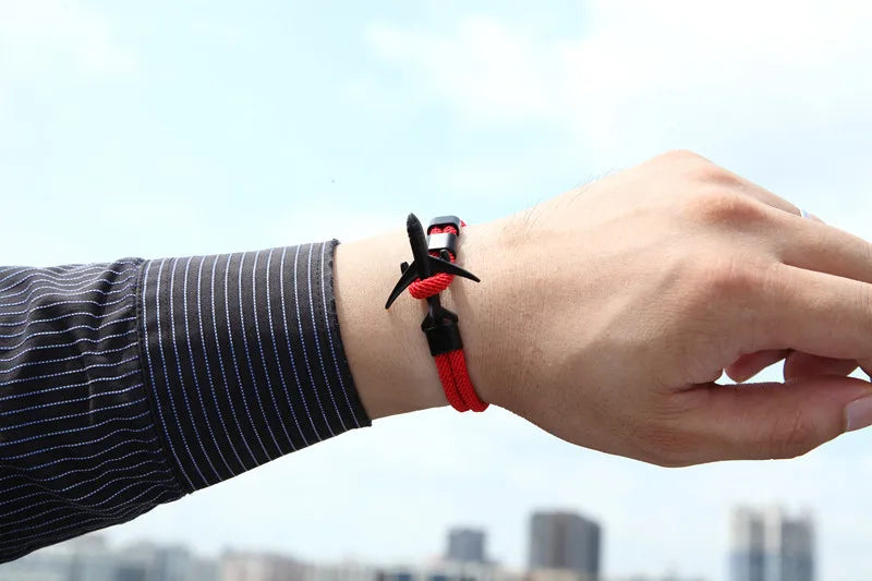 MKENDN Ankerarmbänder für Damen und Herren, Charm-Armband aus Paracord mit Überlebensseilkette und Metallhaken im Flugzeugstil, Sommer-Schmuck