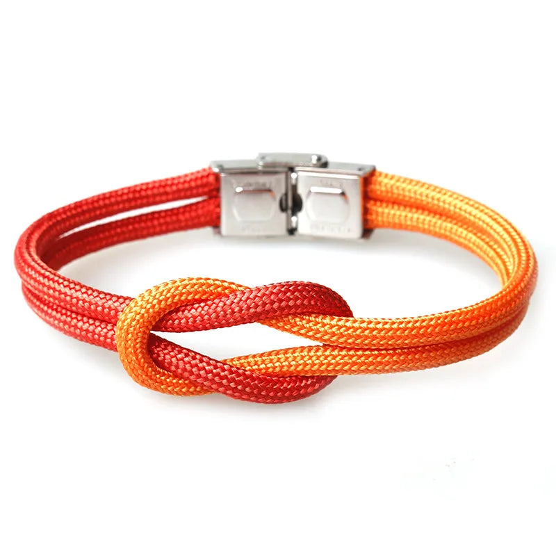 MKENDN New Men Women Nylon Cord Infinity Knot Bracelet Stainless Steel Fold Over Clasp Navy Style Friendship Jewelry Pulseras