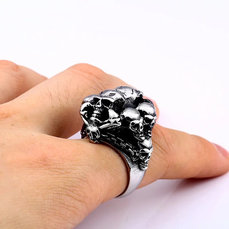 Bague pour homme en acier inoxydable 316L avec tête de mort punk Beier - Design unique - Bijoux de haute qualité LLBR8-681R