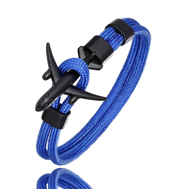 MKENDN Ankerarmbänder für Damen und Herren, Charm-Armband aus Paracord mit Überlebensseilkette und Metallhaken im Flugzeugstil, Sommer-Schmuck