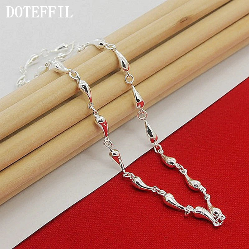 DOTEFFIL 925 Sterling Silver Water Drop Pendant Necklace For Woman 18 Inch Chain Wedding Engagement Jewelry