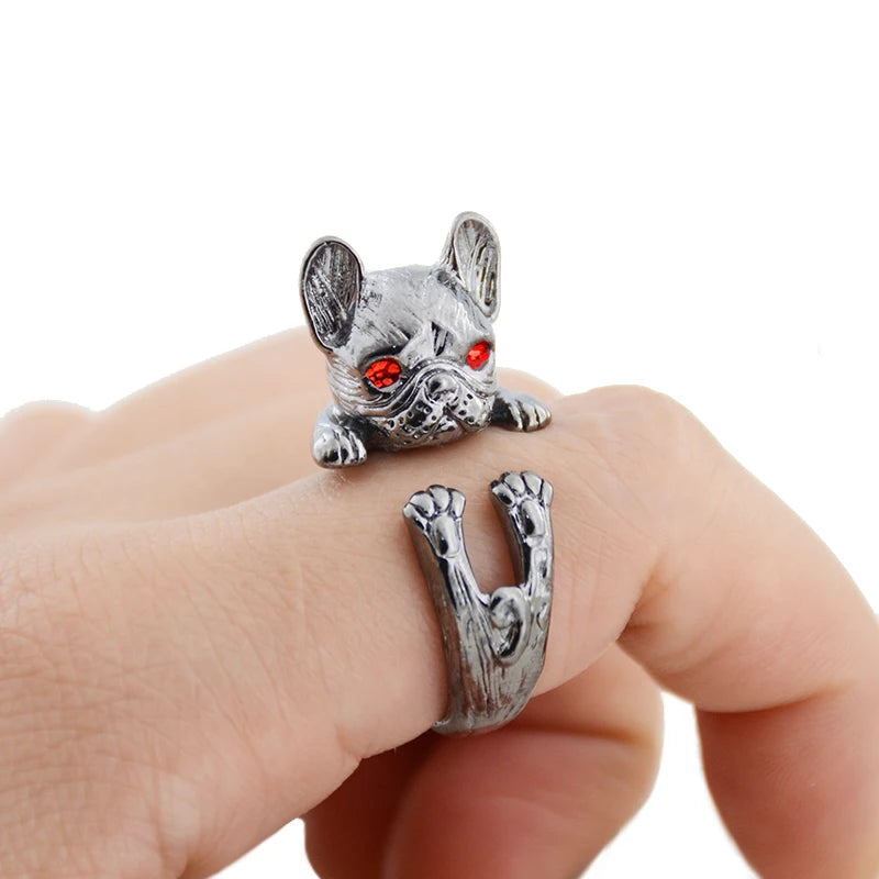 Retro Punk  French Bulldog Dog Rings For Women Men Anel Boho Brass Knuckle Anillos Couple Ring Gift For Pet Lovers Jewelry 2018
