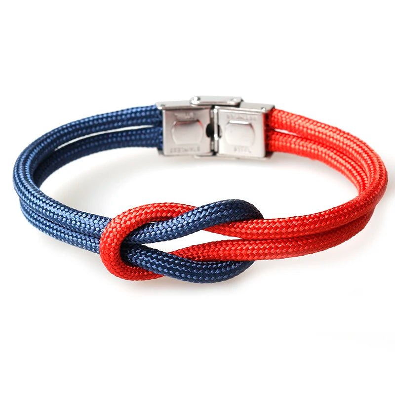 MKENDN New Men Women Nylon Cord Infinity Knot Bracelet Stainless Steel Fold Over Clasp Navy Style Friendship Jewelry Pulseras