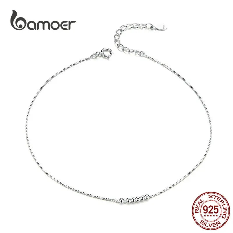Bamoer Silber Kleine Perlen Fußkettchen für Frauen Perlen Sommer Sterling Silber 925 Fuß Schmuck Mode Stil Bein Armband SCT007