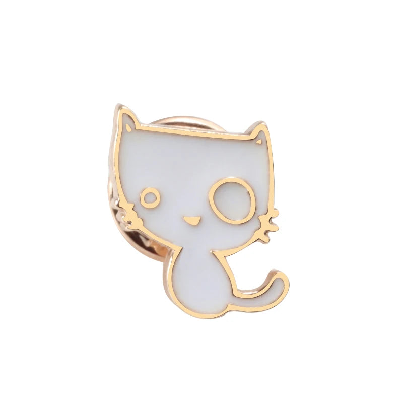 Cartoon Animal Brooches Black White Couple Cat Fish Bone Enamel Pins Clothes Collar Lapel Pin Bag Metal Badges Jewelry For Lover