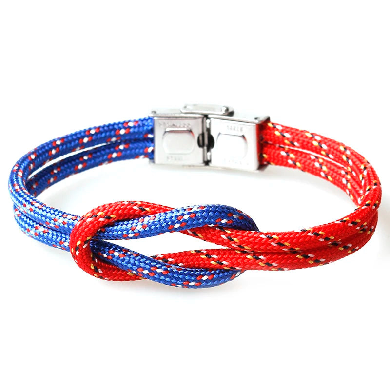 MKENDN New Men Women Nylon Cord Infinity Knot Bracelet Stainless Steel Fold Over Clasp Navy Style Friendship Jewelry Pulseras