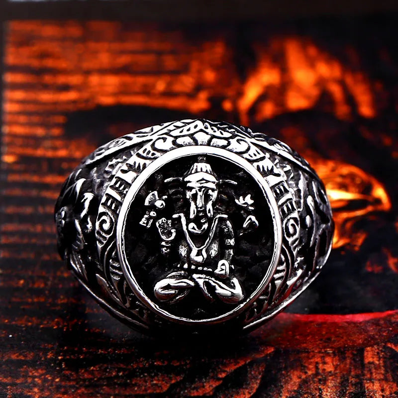 Beier 316L stainless steel Elephant trunk carving symbol men's ring Retro punk biker high quality jewelry LLBR8-672R