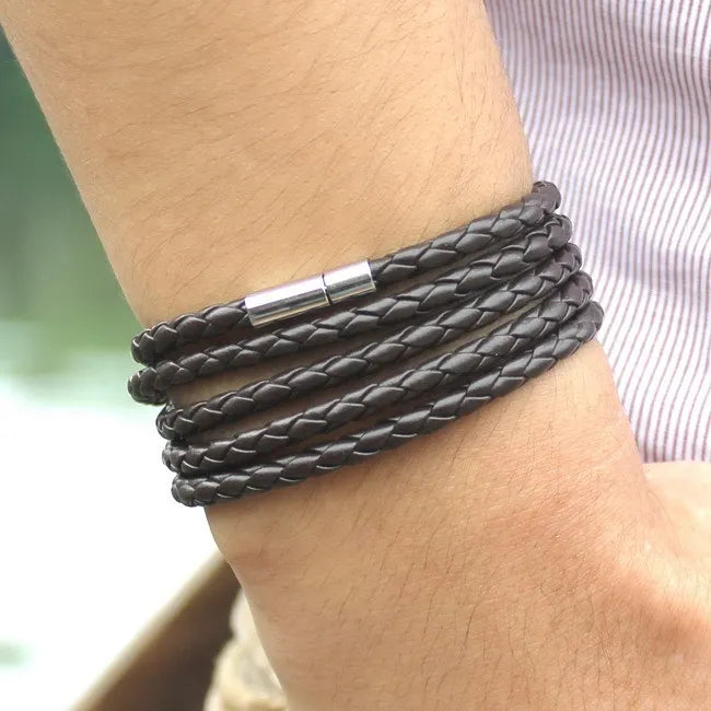 TYO Fashion 5 Layer Leather Bracelets & Charm Bangle Handmade Round Rope Turn Buckle Bracelet For Women Men Low Price Wholesale - Madeinsea©