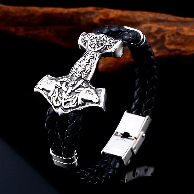 Bracelet Beier en acier inoxydable 316L avec tête de chèvre viking et marteau pour homme, symbole nordique, bijoux de haute qualité LLBC-L015