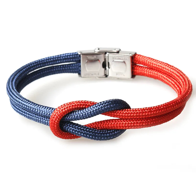 MKENDN New Men Women Nylon Cord Infinity Knot Bracelet Stainless Steel Fold Over Clasp Navy Style Friendship Jewelry Pulseras