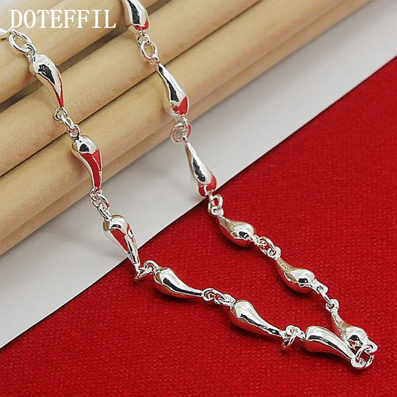 DOTEFFIL 925 Sterling Silver Water Drop Pendant Necklace For Woman 18 Inch Chain Wedding Engagement Jewelry