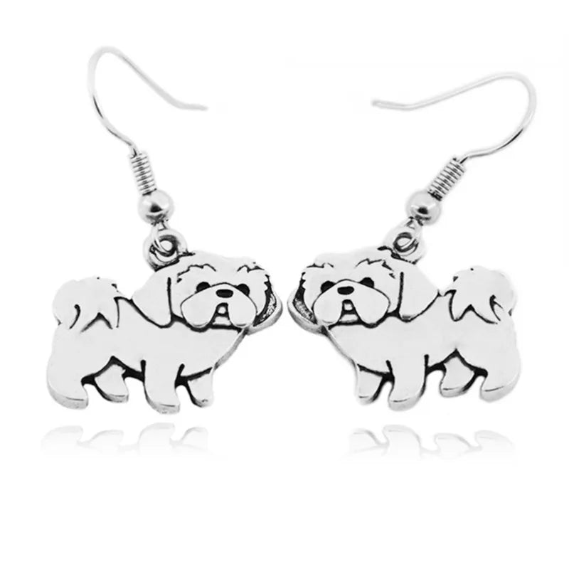 Vintage Silver Color Hippie Shih Tzu Drop Earring Boho Dog Statement Long Earrings For Women Jewelry Bijoux Brinco Party Gifts