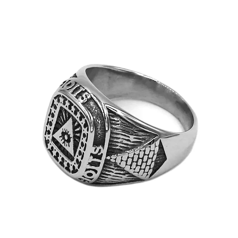 Illuminati Pyramide Ägyptischen Auge Ring Edelstahl Schmuck Mode Pyramiden von Ägypten Sterne Biker Herren Ring Großhandel SWR0929A