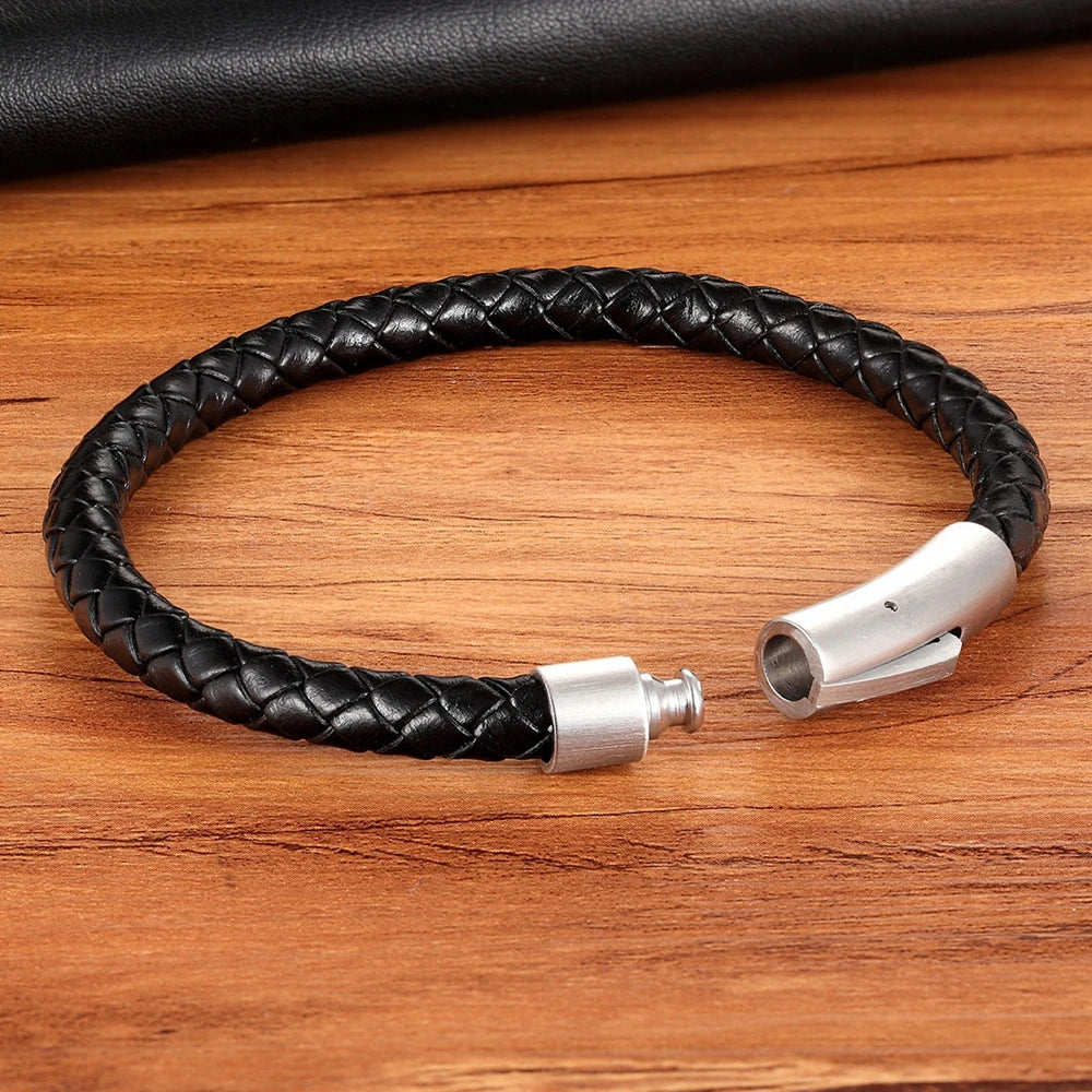 TYO Custom Minimalist Stainless Steel Watch Real Leather Braided Bangle Bracelet for Men's Women Fashion Jewelry Gifts