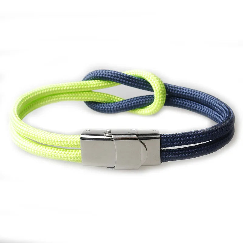 MKENDN New Men Women Nylon Cord Infinity Knot Bracelet Stainless Steel Fold Over Clasp Navy Style Friendship Jewelry Pulseras