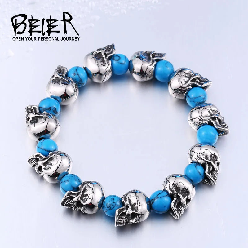 Beier 316L Stainless Steel bracelet punk skull Bracelet For Vintage Cool Style Men's Bracelet Jewelry LLBC8-039R