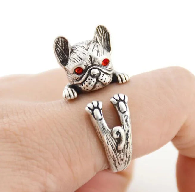 Retro Punk  French Bulldog Dog Rings For Women Men Anel Boho Brass Knuckle Anillos Couple Ring Gift For Pet Lovers Jewelry 2018